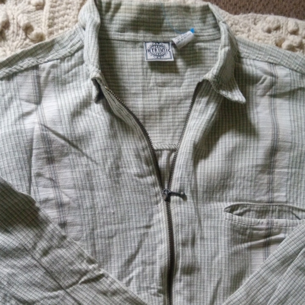 Vintage Green Plaid Zip-Up Shirt